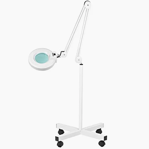 Activeshop Lampa z lupą S4, lampa robocza, lampa kosmetyczna + statyw do salonów piękności, fryzjerów, studiów tatuażowych, biała