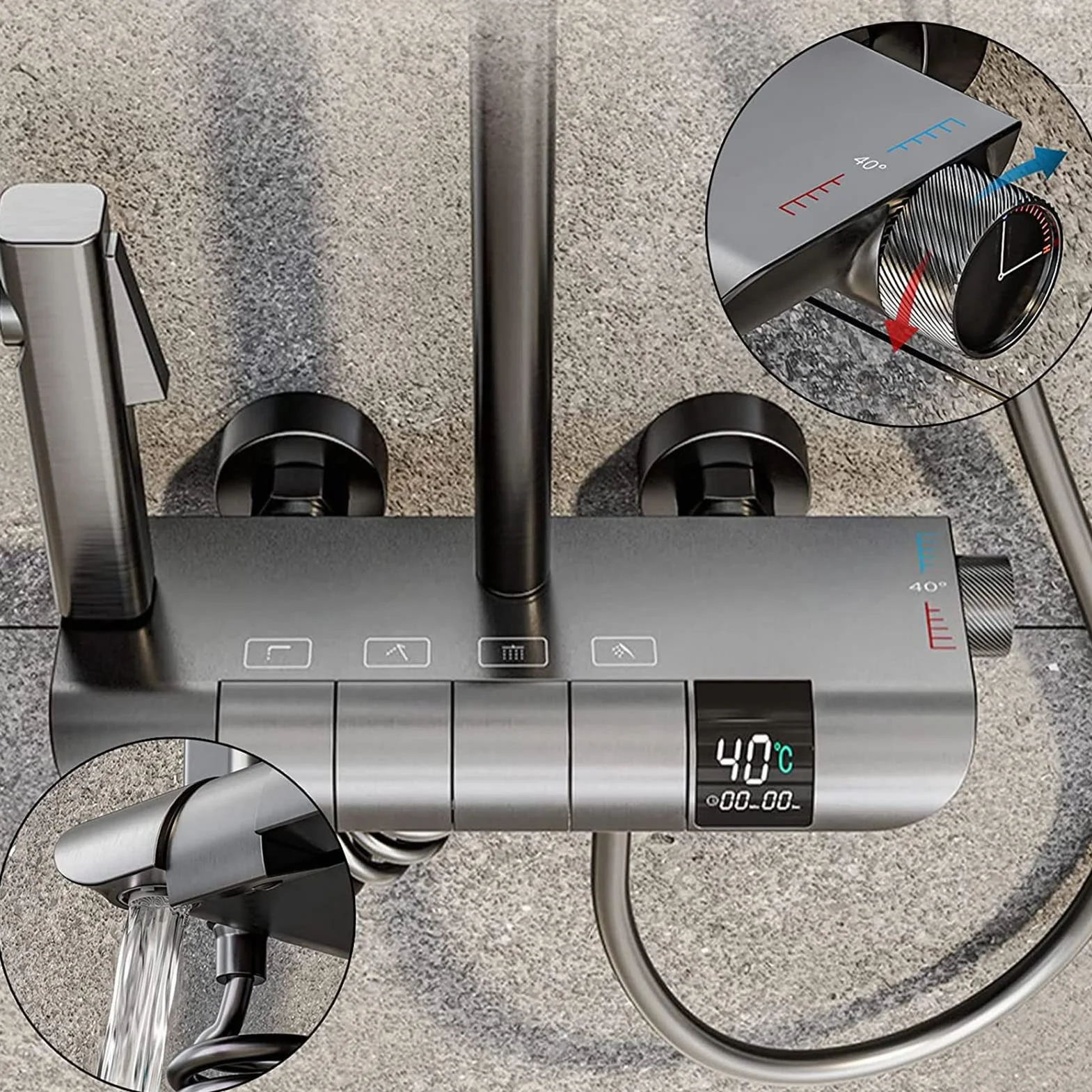 System prysznicowy termostatyczny, zestaw baterii prysznicowej z wyświetlaczem temperatury, głowica prysznicowa, 3 tryby prysznica ręcznego, bidet, wylewka wannowa, bateria prysznicowa do wanny