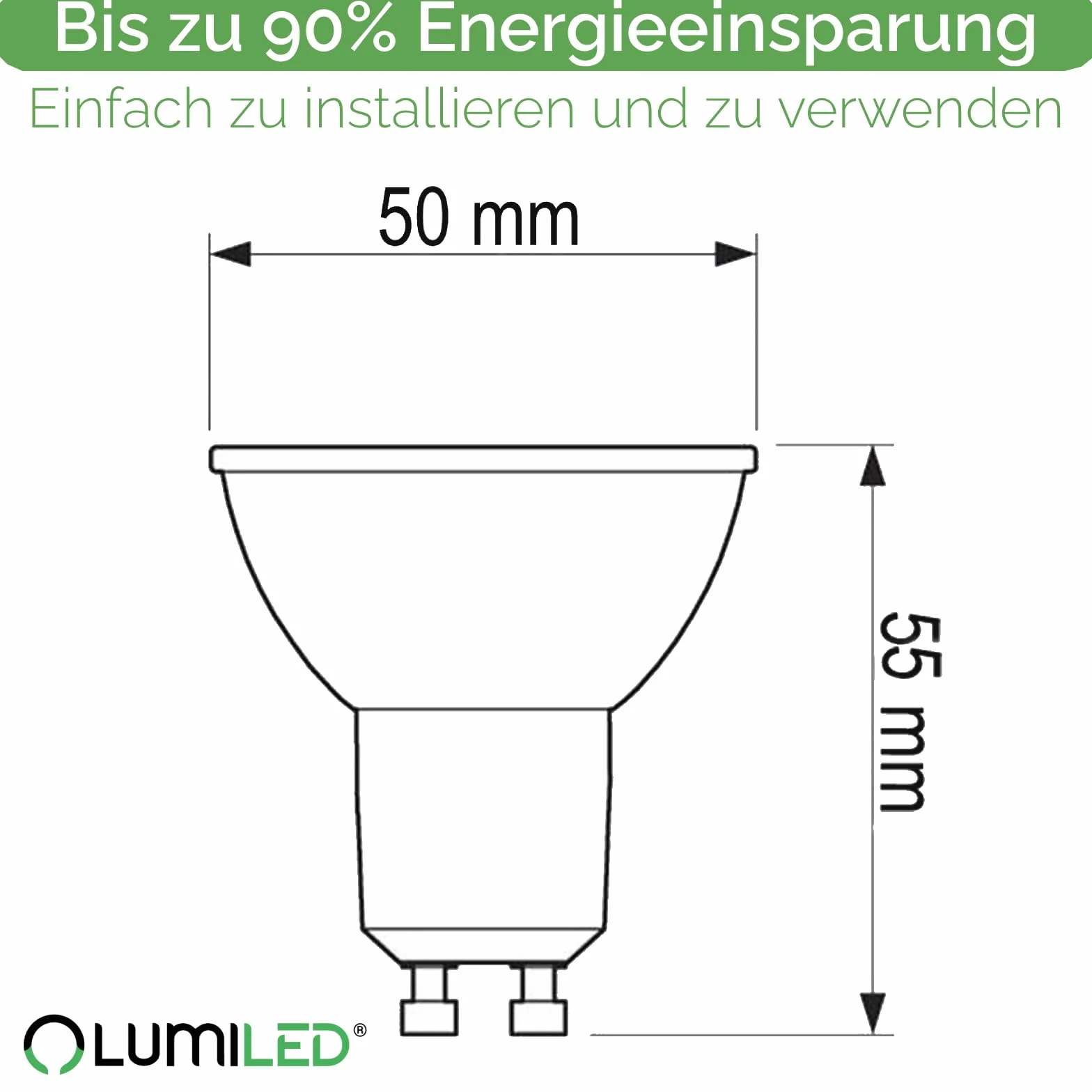 Lumiled Żarówka LED GU10 Reflektor PAR16 8W = 75W 800lm 3000K Ciepła biel 120° Energooszczędna Zestaw 10 sztuk