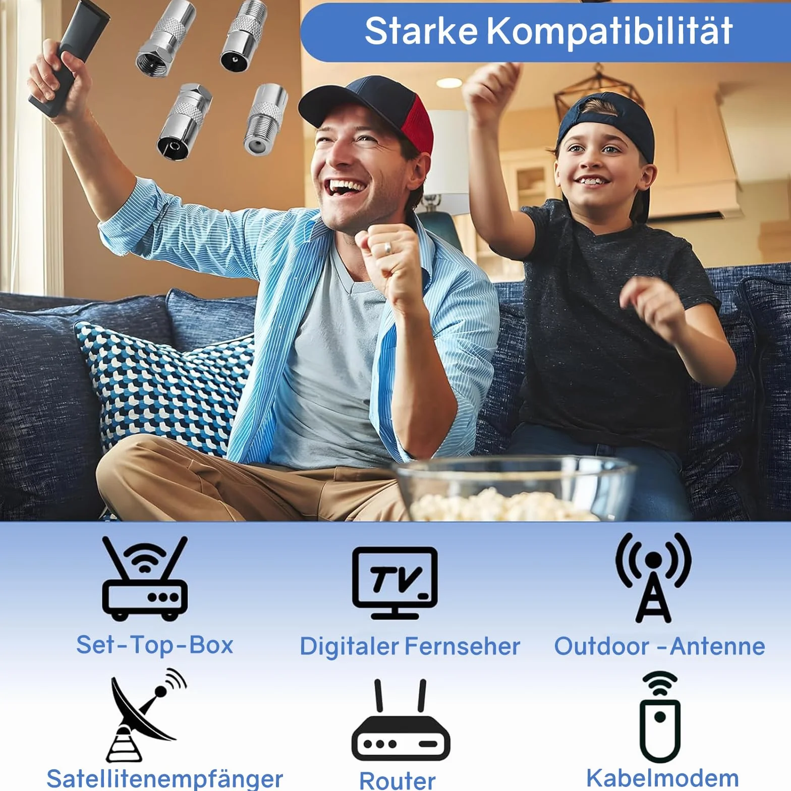 Zestaw łączników koncentrycznych F, wtyczka antenowa TV, złącza satelitarne 8 sztuk