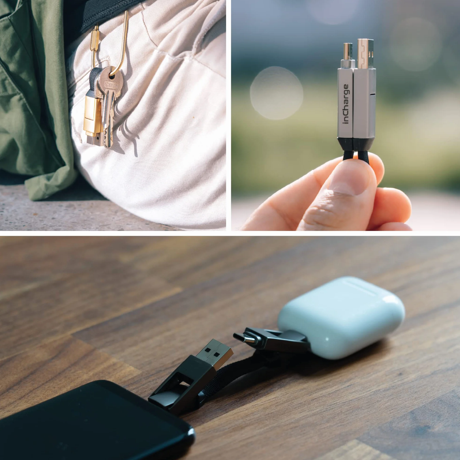 Rolling Square inCharge 6 - brelok z kablem USB typu c, uniwersalny kabel komórkowy, dla mężczyzn, uniwersalna ładowarka do telefonu komórkowego 6 w 1, gadżet techniczny, szary, kabel Lightning 15W