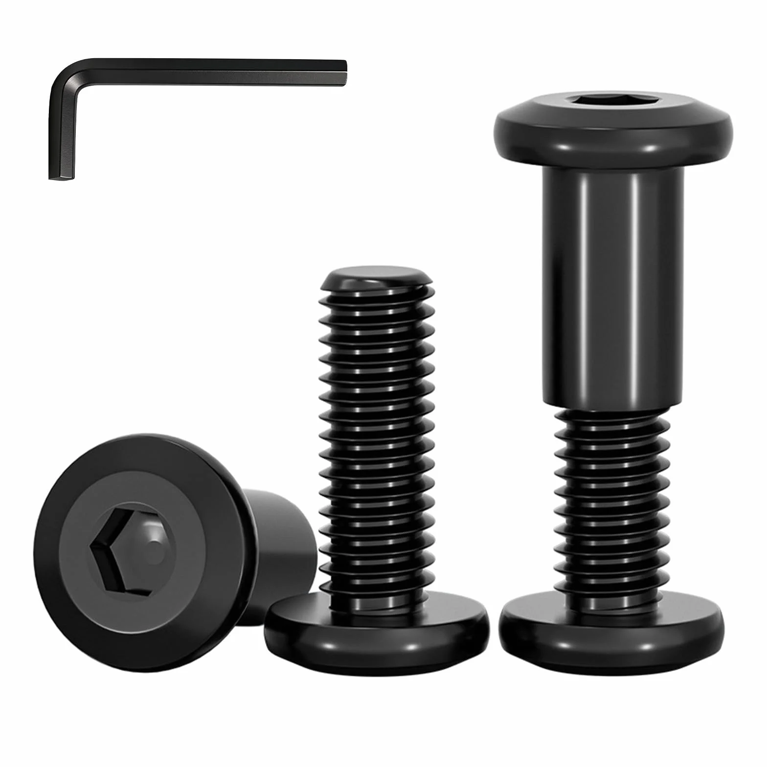 10 sztuk M3x6mm Śrub z Nakrętką Tulejową, Stal Nierdzewna A2 V2A 304, Czarne Śruby Meblowe z Wewnętrznym Sześciokątem i Kluczem Sześciokątnym do Mebli, Szafek i Desek Drewnianych