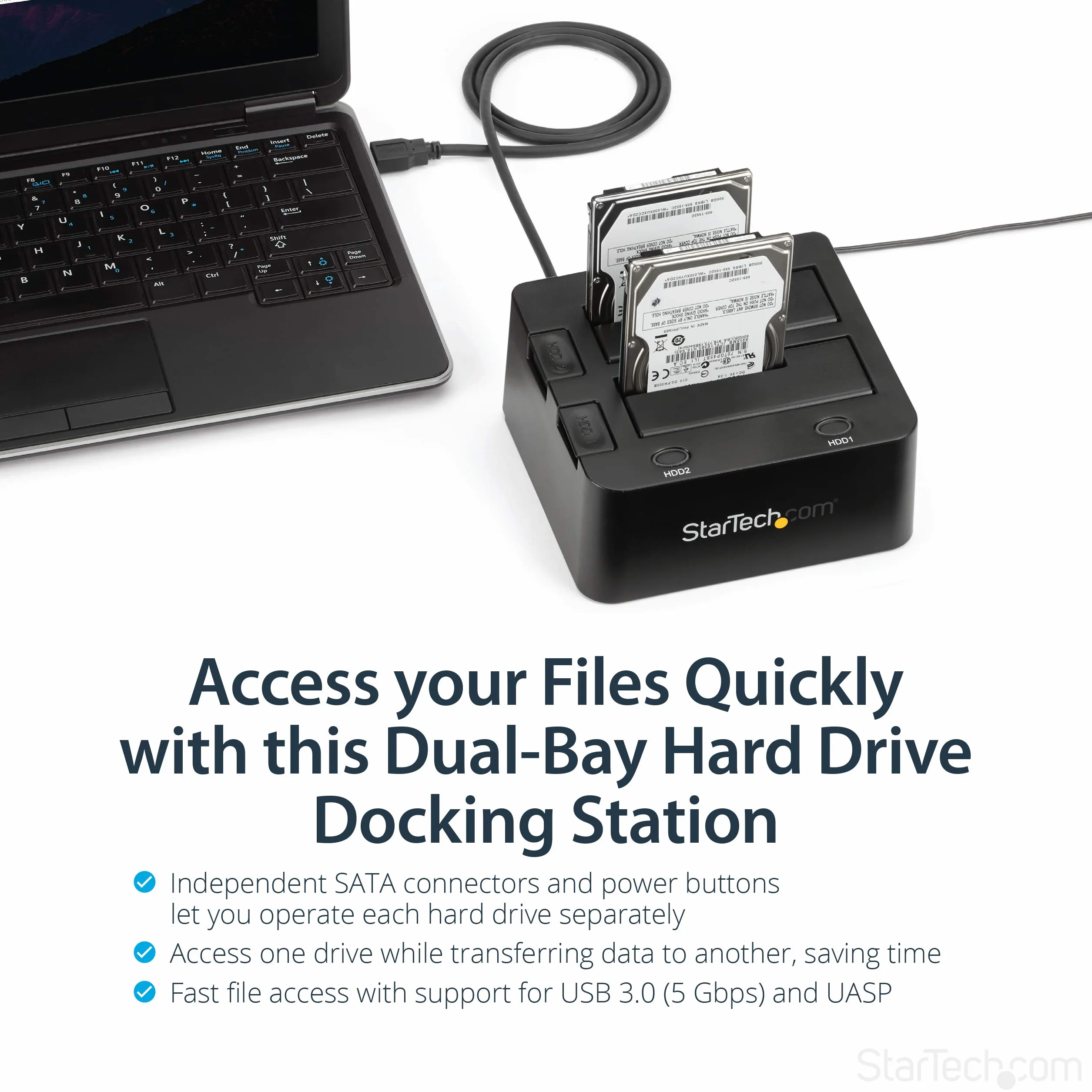 StarTech.com Podwójna stacja dokująca USB 3.0 do dysków twardych z UASP do 2,5/3,5 cala SSD/HDD, Serial-ATA USB Dual Bay stacja dokująca