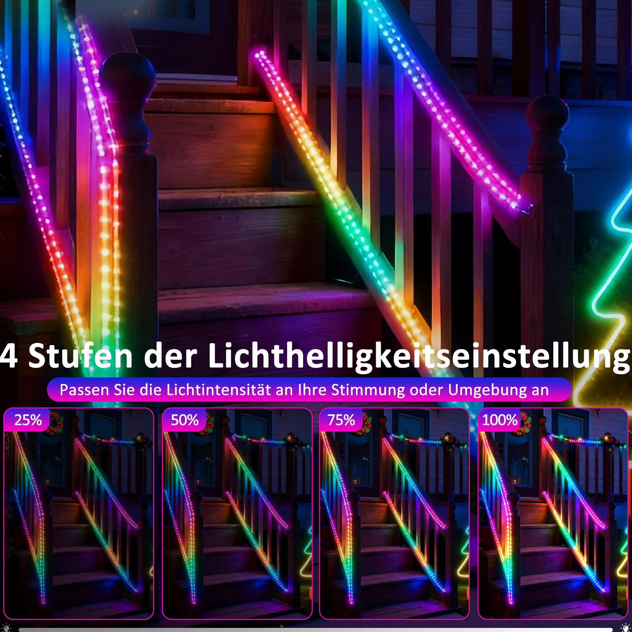 YRHome wąż świetlny LED, 100 m, 1000 diod LED, z wtyczką, do użytku na zewnątrz, z timerem, 8 trybów i możliwością regulacji jasności, IP44, wodoodporny, oświetlenie dekoracyjne RGB LED, do użytku