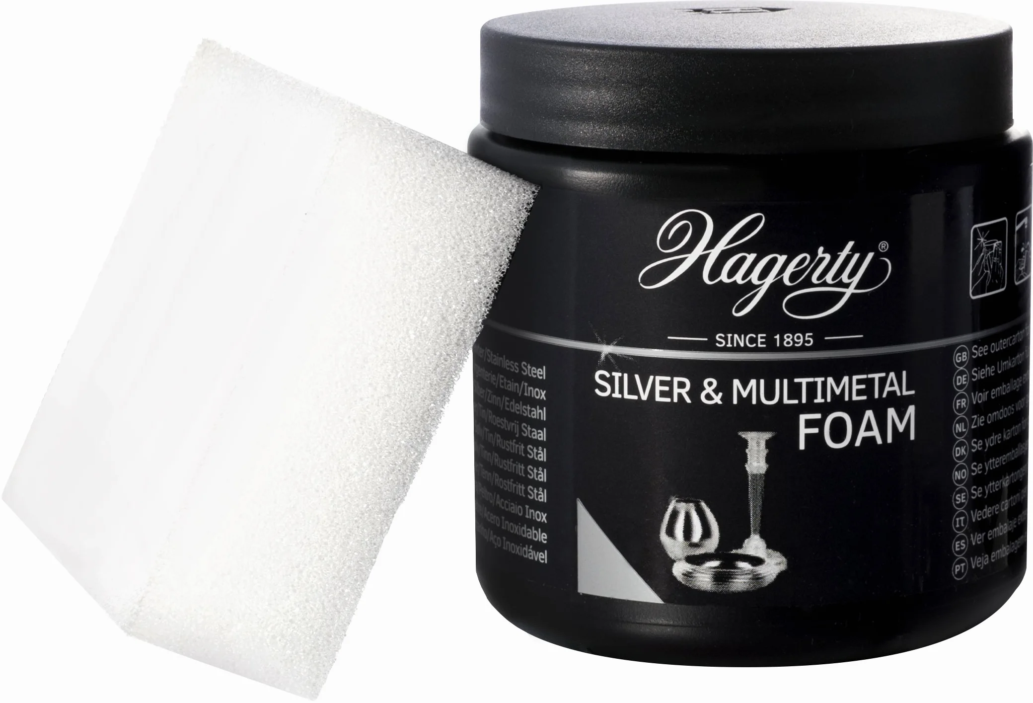 Hagerty Silver Foam Pianka do czyszczenia srebra 185g I Skuteczna pianka do pielęgnacji srebra posrebrzanego metalu cyny stali nierdzewnej chromowanej I Pasta do srebra przywracająca połysk I z gąbką