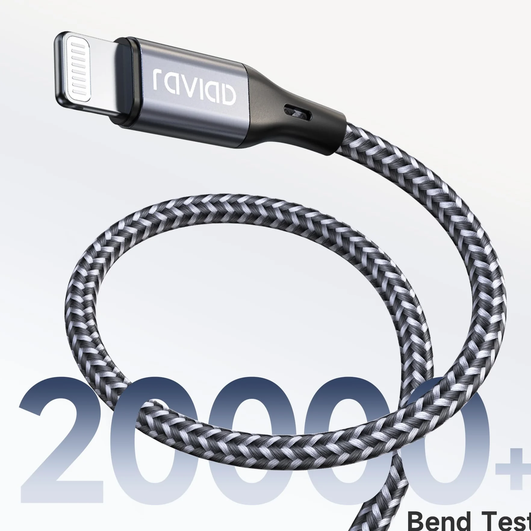 RAVIAD Kabel Lightning 3m MFi oplatany nylonem szybkie ładowanie iPhone 13 12 11 Pro Max Xs X XR 8 7 6s 6 SE 5 5s 5c szary