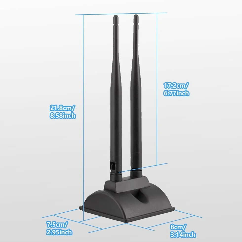 Vecys 2.4G /5G/ 5.8G Antena WiFi o Podwójnej Częstotliwości MIMO Wzmacniacz Sygnału Dookólny Podstawa Magnetyczna 6dBi Adapter RP-SMA 1.2 m 3.9 ft do Karty Sieciowej PCIE Router Antena Zewnętrzna