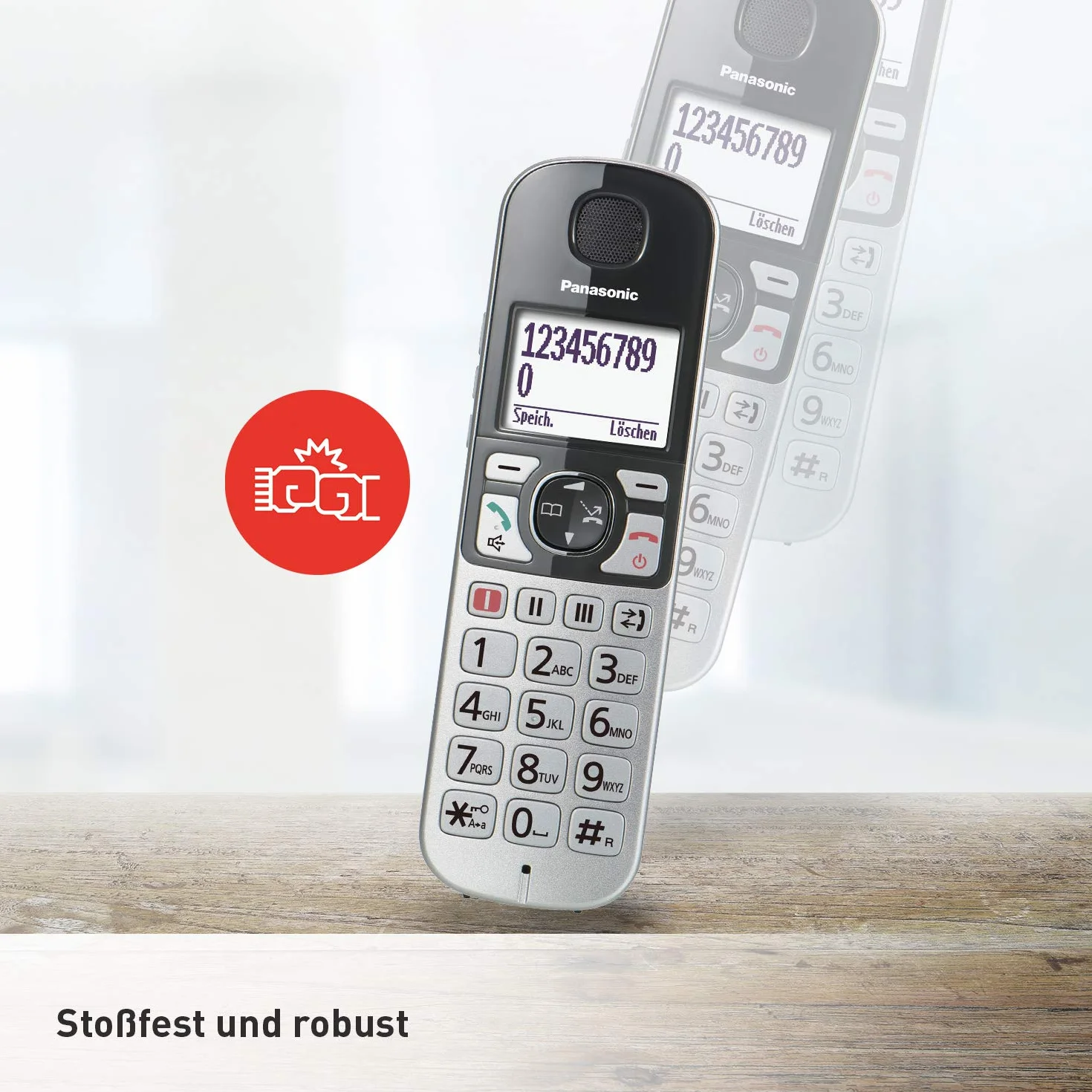 Panasonic KX-TGE522GS DECT telefon dla seniorów z połączeniem alarmowym, duże przyciski, automatyczna sekretarka, bezprzewodowy DUO, srebrno-czarny, 1.5 h rozmowa, 4.6 cm wyświetlacz