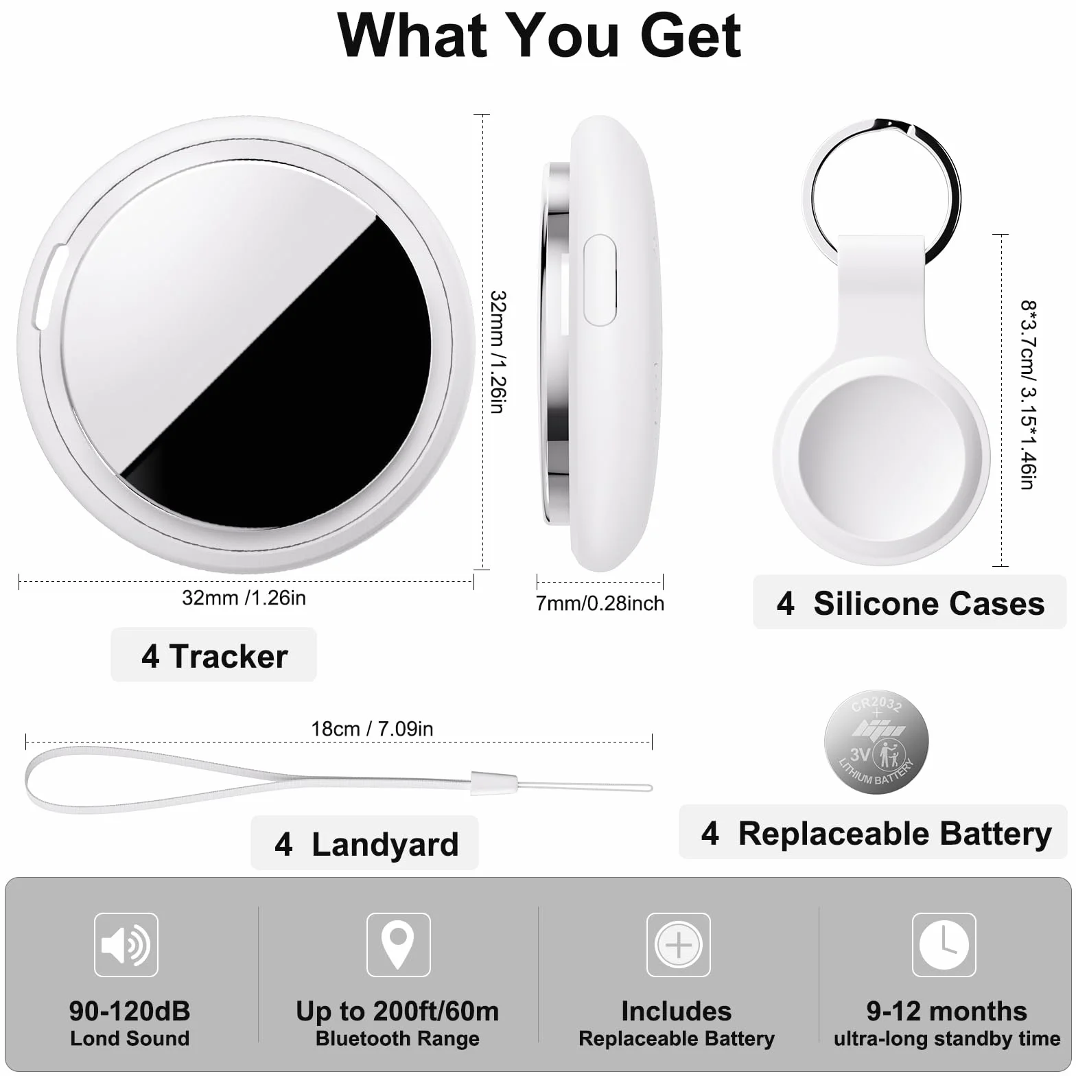 Smart Air Tracker Tag kompatybilny z Apple Where is? (tylko iOS), Smarttag Key finder do kluczy, roweru, portfela, walizki, psów, kotów (Biały, 4-Pack)