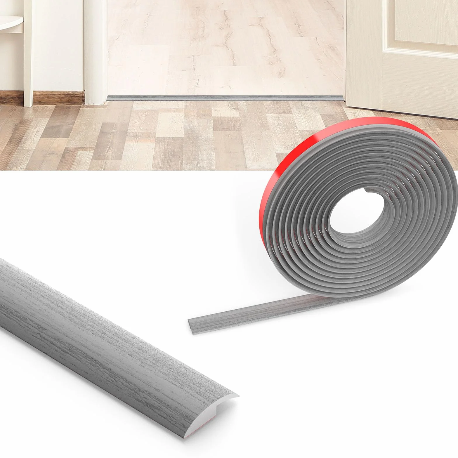 Flintronic Profil przejściowy samoprzylepny,3 m x 3,5 cm, listwa podłogowa z PVC, nie wymaga wiercenia,listwa maskująca do płytek, drewna, laminatu, regulacja wysokości 5 mm (szary usłojenie drewna)