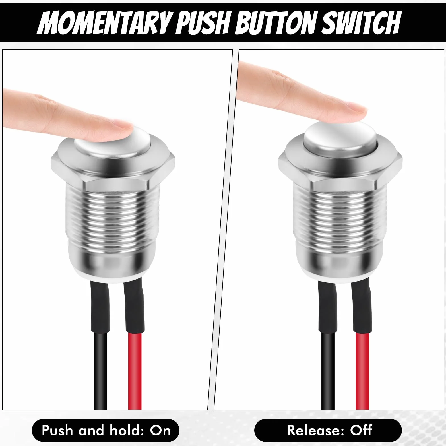 10 sztuk wodoszczelnych przycisków, przycisk 12 mm z drutem, chwilowy przełącznik ciśnieniowy ze stali nierdzewnej, przełącznik 5 A, 12 V/24 V//125 V/250 V, do klaksonów, elektrycznego dzwonka