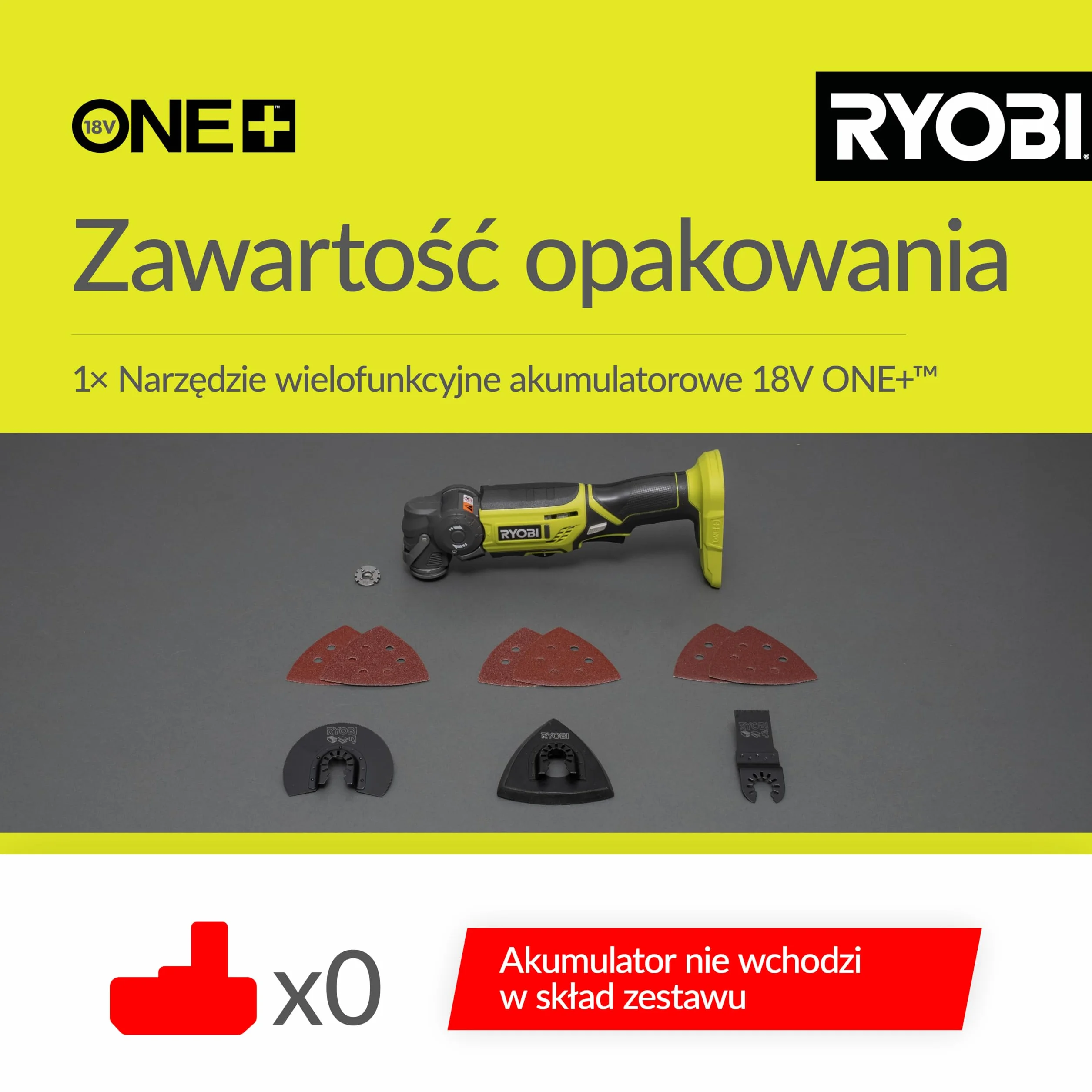Ryobi ONE+ R18MT-0 18V Bezprzewodowe Narzędzie Wielofunkcyjne, Narzędzie Zerowe, Hyper Green