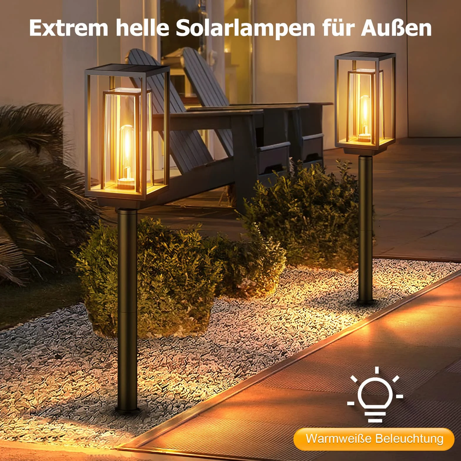 Lampy solarne do ogrodu, nowoczesne, o dłuższym czasie pracy, bardzo jasne solarne lampy ogrodowe, wodoodporność IP65, dekoracja ogrodowa na balkon, taras, do użytku na zewnątrz, 2 szt.
