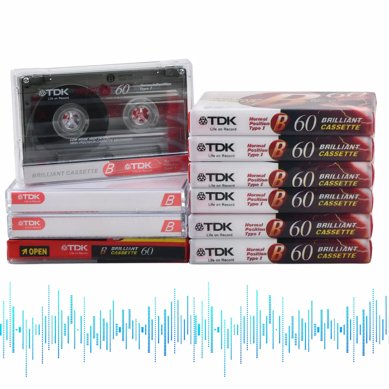 Kasety audio 60 minut Low Noise puste przezroczyste etui 10 sztuk