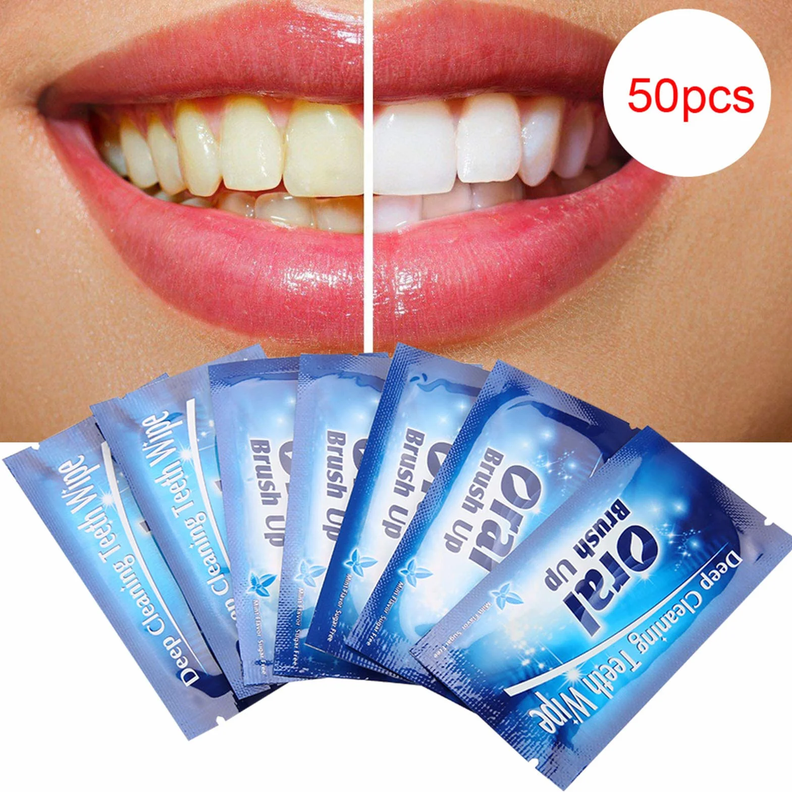 Lens CleanerGel, ściereczka do zębów, 50 sztuk czystych chusteczek do zębów ściereczka do czyszczenia zębów narzędzie do głębokiego czyszczenia jamy ustnej