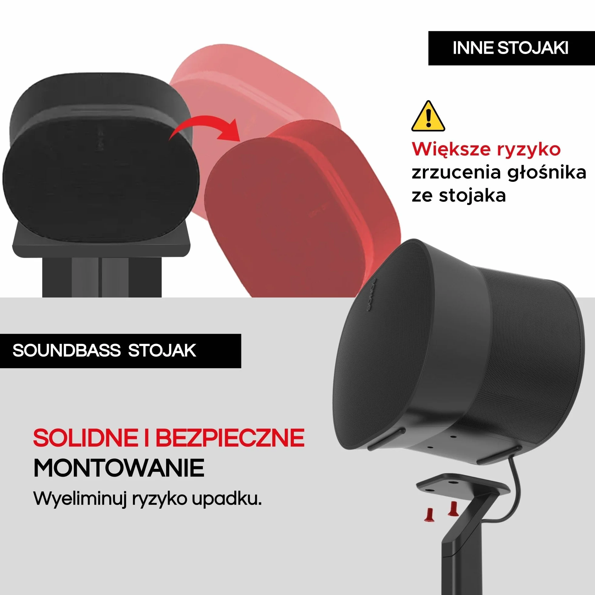 ERA300 Stojaki Podłogowe, Metalowa Konstrukcja, Zestaw 2 Szt., Czarny, Kompatybilne z Sonos ERA 300, Akcesoria w Zestawie, Zarządzanie Przewodami, Zaprojektowane w Wielkiej Brytanii, Para