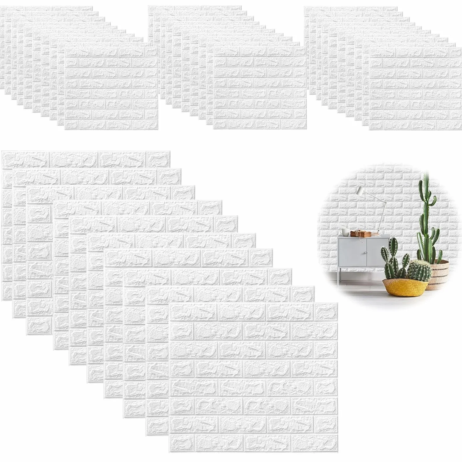 40 sztuk 3D Naklejki ścienne, 38 x 35 cm Samoprzylepna tapeta ścienna, wodoodporna dekoracyjna ściana PVC panel, biała tapeta cegła do ścian i kuchni, biura i sypialni