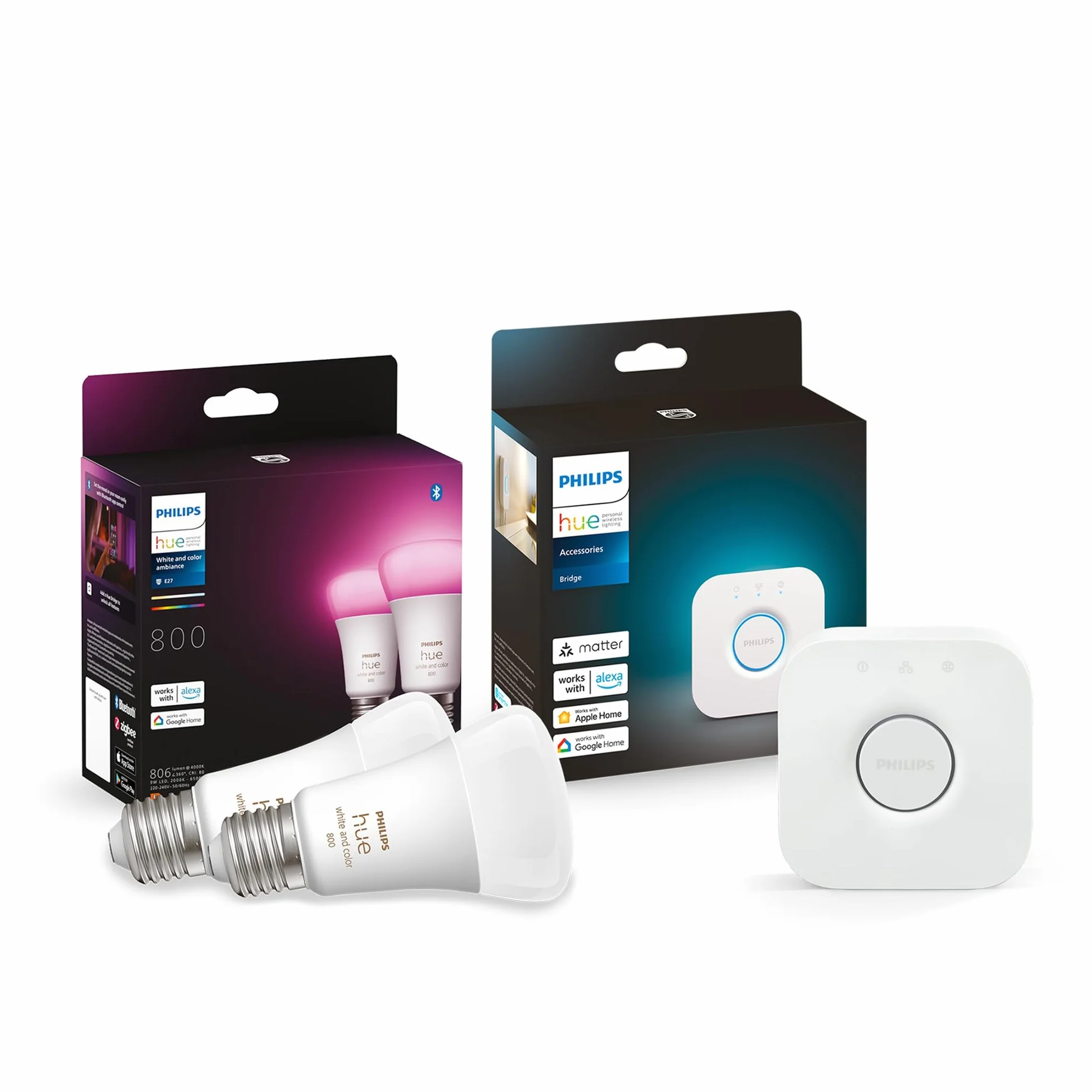 Philips Hue Zestaw White and Color Ambiance E27 2 szt. 800Lm i Mostek Hue