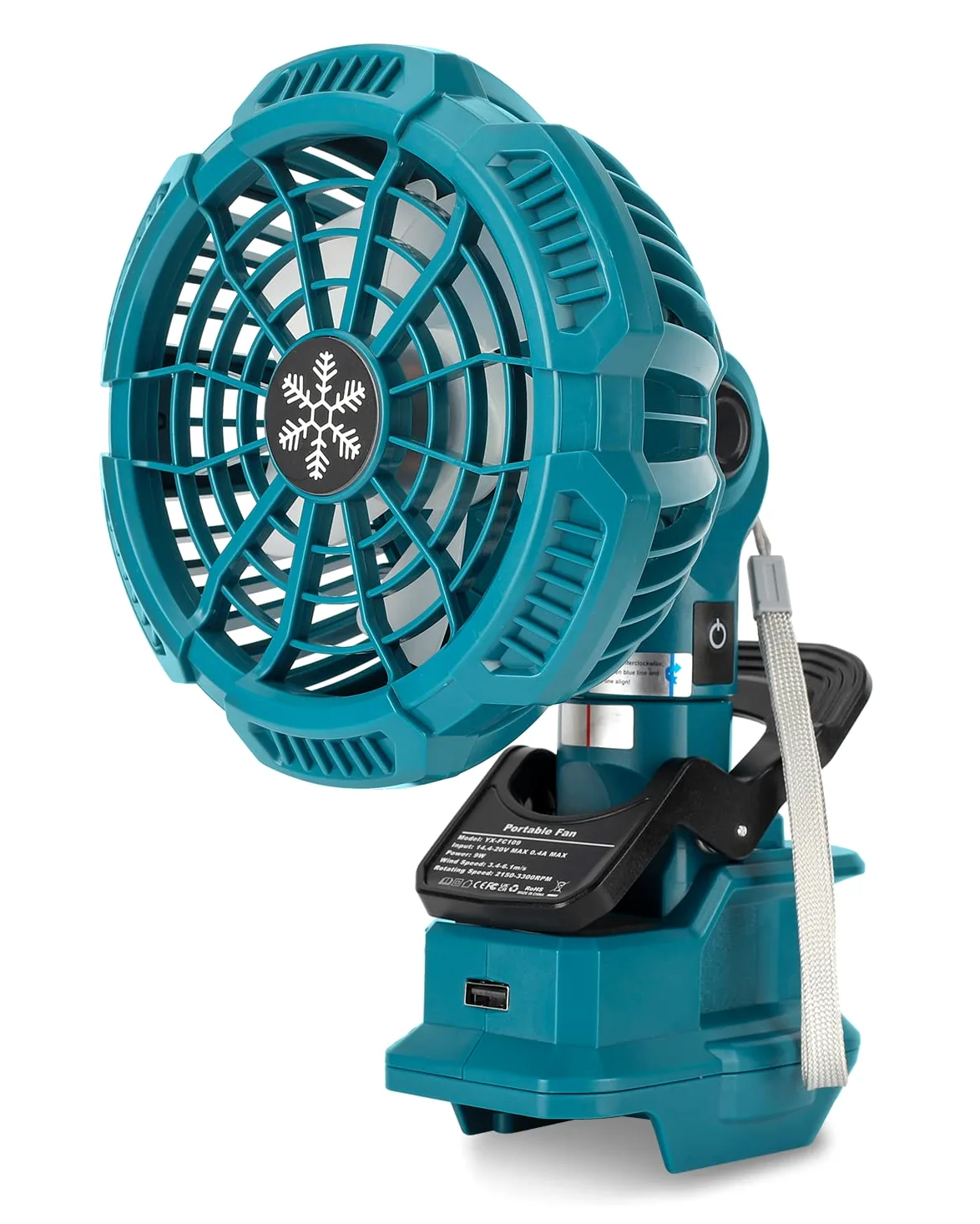 Taingwei Przenośny wentylator z klipsem do baterii litowej Makita 18 V LXT, zasilany bateryjnie wentylator do wózka dziecięcego z 3 energooszczędnymi ustawieniami prędkości, do sypialni, na zewnątrz, na kemping i miejsce pracy (tylko narzędzie)