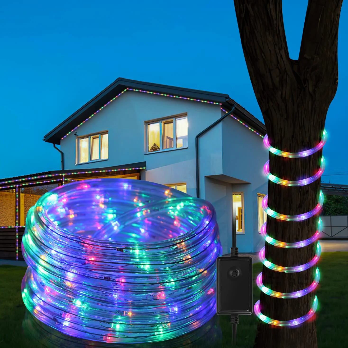Herrselsam Wąż świetlny LED, 50 m, do użytku na zewnątrz, kolorowy, 8 trybów pracy, wodoszczelny, z funkcją pamięci, zasilany prądem, do użytku wewnątrz i na zewnątrz, do ogrodu, na imprezę, wesele