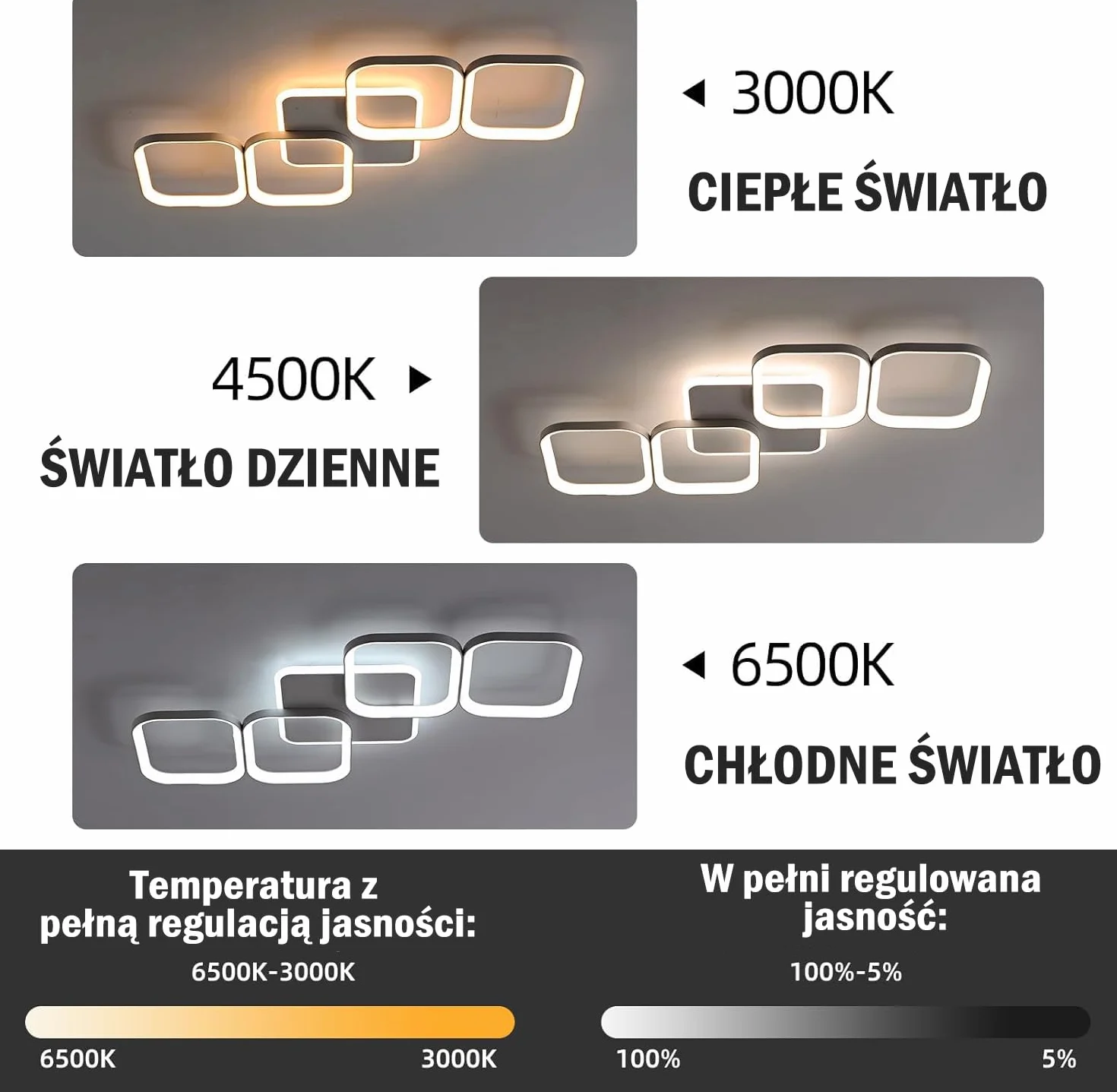 ANTENLICHT Lampa Sufitowa LED z Pilotem, Ściemniana 2700-6500K z Funkcją Pamięci, 50W 5600LM, Aluminiowa do Salonu, Sypialni i Przedpokoju