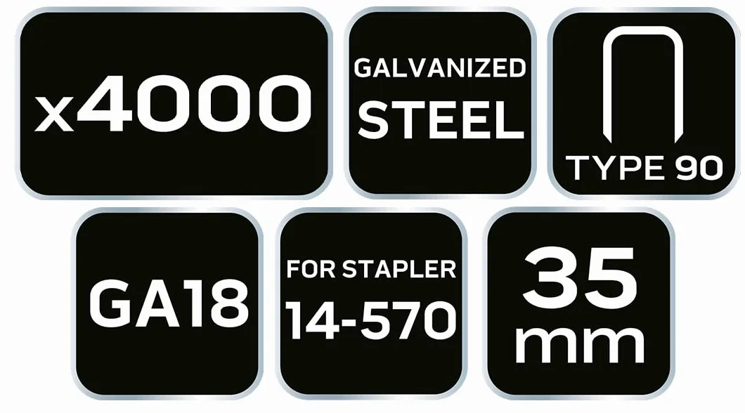 NEO TOOLS Ocynkowane zszywki do skoroszytów pneumatycznych (do modelu NEO 14-570), GA18, typ 90 (4K), długość 10-40 mm, 4000 sztuk, z drutu stalowego, ocynkowane, odporne na korozję (35 mm)