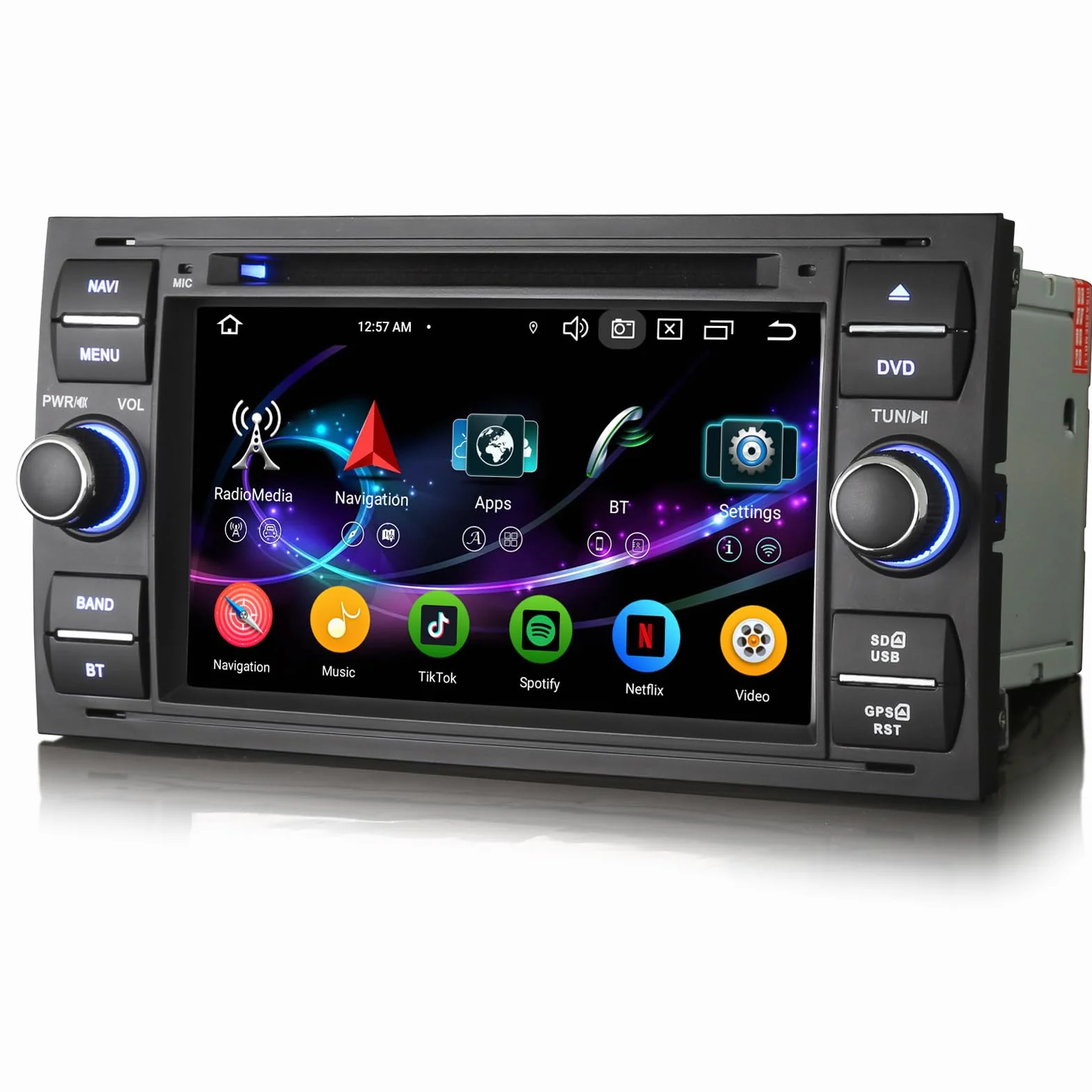 Erisin Android 16 4 GB + 64 GB 8-rdzeniowe radio samochodowe z odtwarzaczem CD, GPS, nawigacja do Ford C-Max S-Max Focus Galaxy Kuga Connect Fiesta Transit 7" ekran dotykowy CarPlay Android Auto DAB+