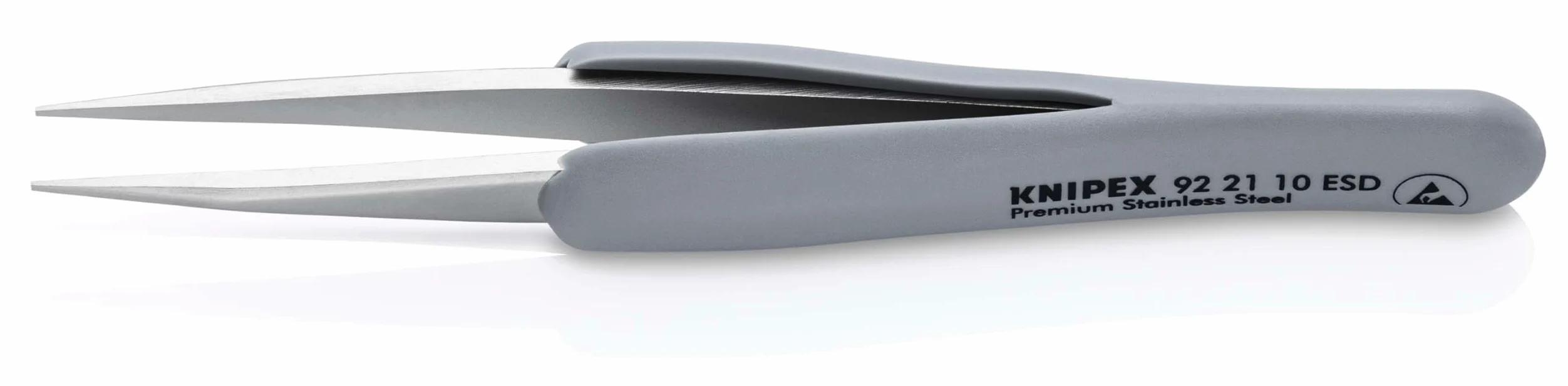 KNIPEX Pęseta precyzyjna z gumowanymi uchwytami ESD Nierdzewna, antymagnetyczna, rozpraszająca ładunki elektrostatyczne 123 mm, 92 21 10 ESD