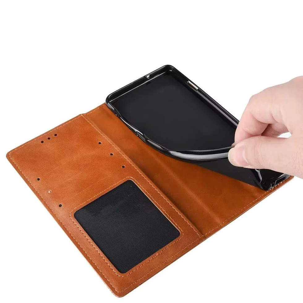 Etui z klapką ze skóry flip do Realme C71 Brązowe