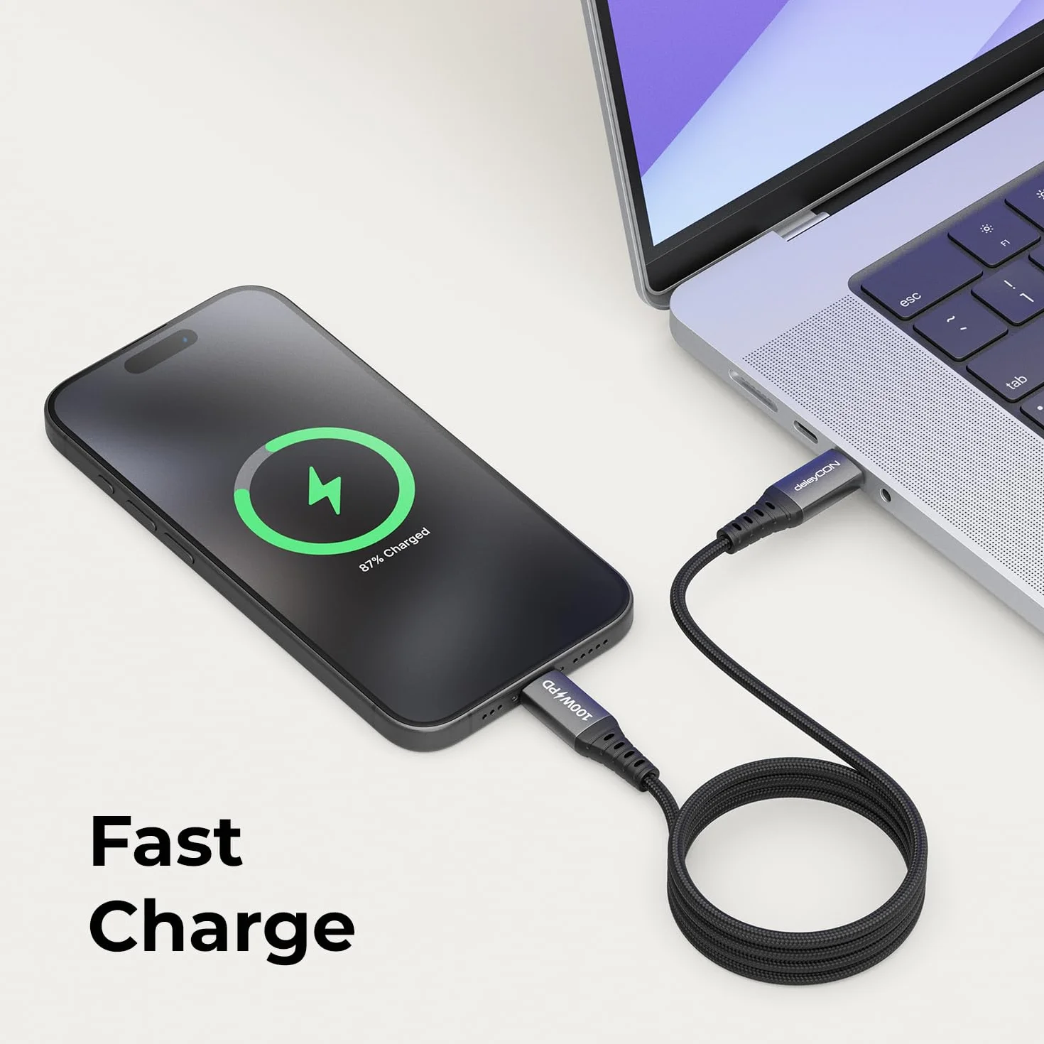 deleyCON 2m USB C Kabel 100W Szybkie Ładowanie PD 3.0 PPS USB-C na USB-C