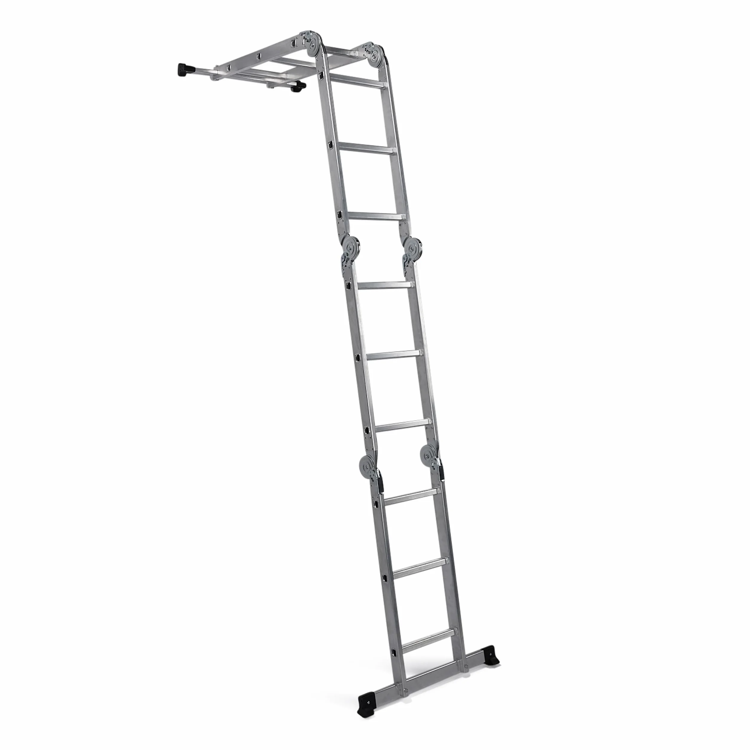 hjh OFFICE 12-stopniowa drabina wielofunkcyjna z 2 płytami rusztowania z litego aluminium W3 srebrna 345 cm Maksymalne obciążenie 150 kg 801202