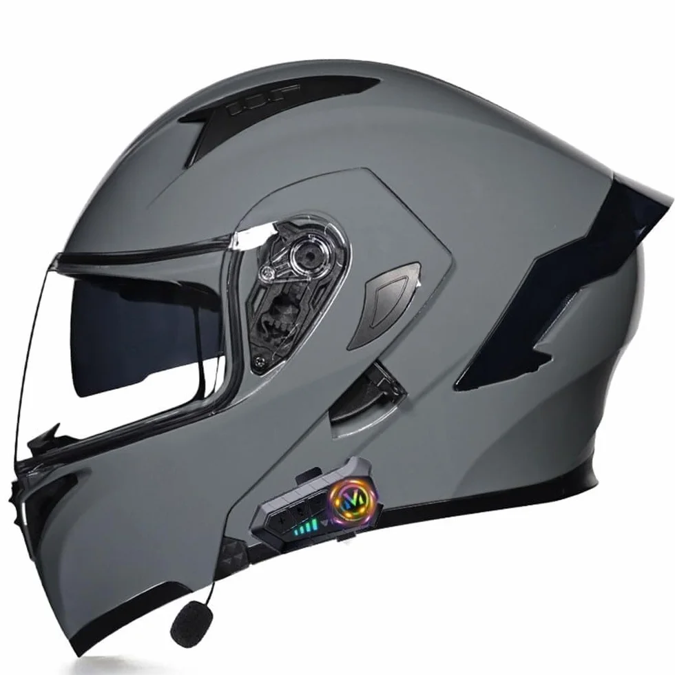 Modułowe kaski Bluetooth Kask motocyklowy Flip-Up Road Legal Kaski motocyklowe z homologacją ECE Podwójne wizjery przeciwmgielne Kask ochronny dla dorosłych mężczyzn i kobiet Kaski integralne(5,