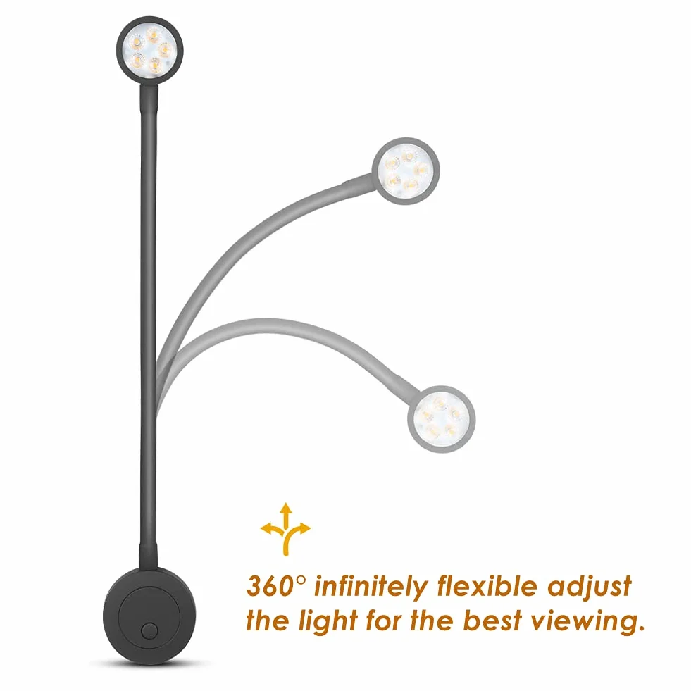 acegoo Lampa do czytania 12V, lampka nocna LED do czytania elastyczna gęsia szyja DC12-24 V oświetlenie wewnętrzne łóżka z przyciskiem ściemniaczem i ładowarka USB do łodzi kampera kampera