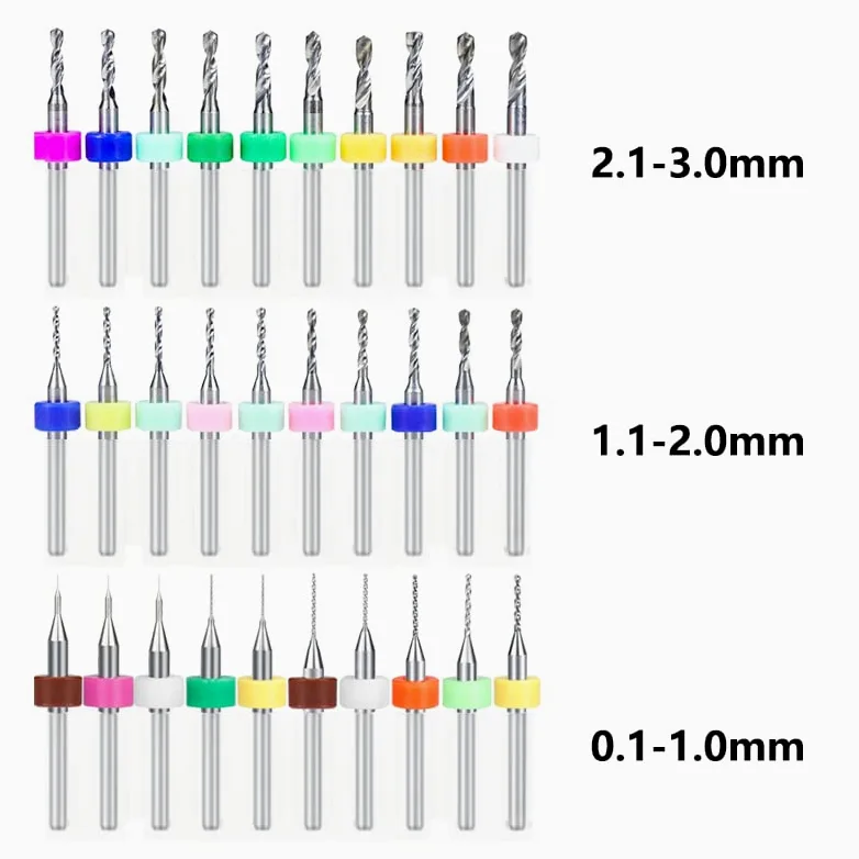 Wiertło do PCB 30 szt. 0,1-1,0 1,1-2,0 2,1-3,0 mm zestaw mikro pistoletu wiertarki do wiercenia płytki drukowanej wiertło z węglików spiekanych