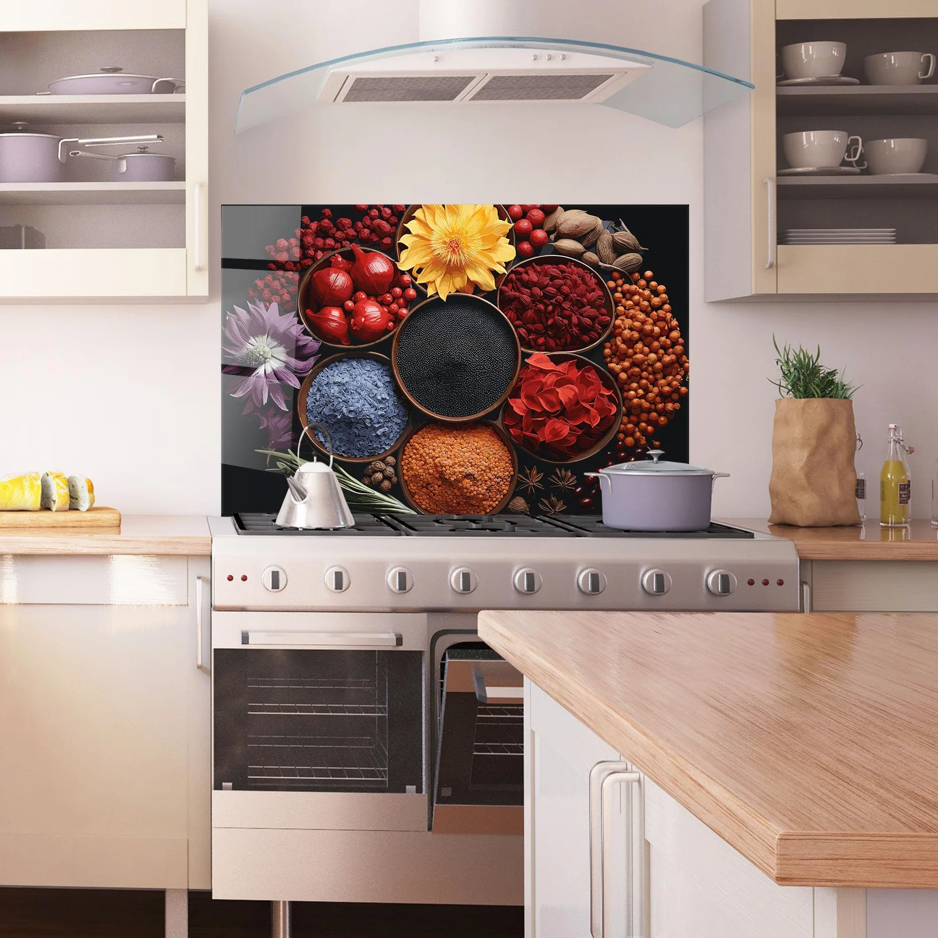 ARTHUB Szklany panel kuchenny 50x70 cm Autumn Color Spices Osłona przed rozpryskami Szkło hartowane