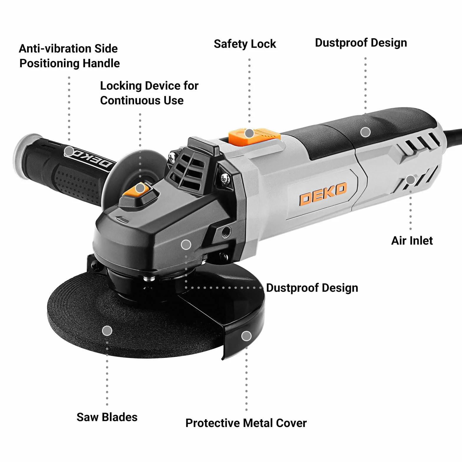 Szlifierka kątowa 125 kątowa szlifierka: DEKOPRO 125 mm 900 W Corded elektryczna szlifierka do cięcia, polerowania i szlifowania, krótki uchwyt