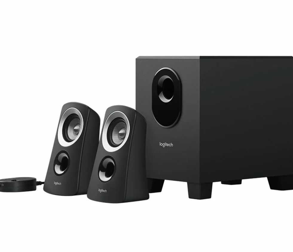 Logitech Z313 Zestaw głośników 2.1 z subwooferem, moc szczytowa 50W, wejście 3,5mm, gniazdo słuchawkowe, elementy sterujące na jednostce sterującej, wtyczka UE, PC/TV/tablet/telefon komórkowy - Czarny