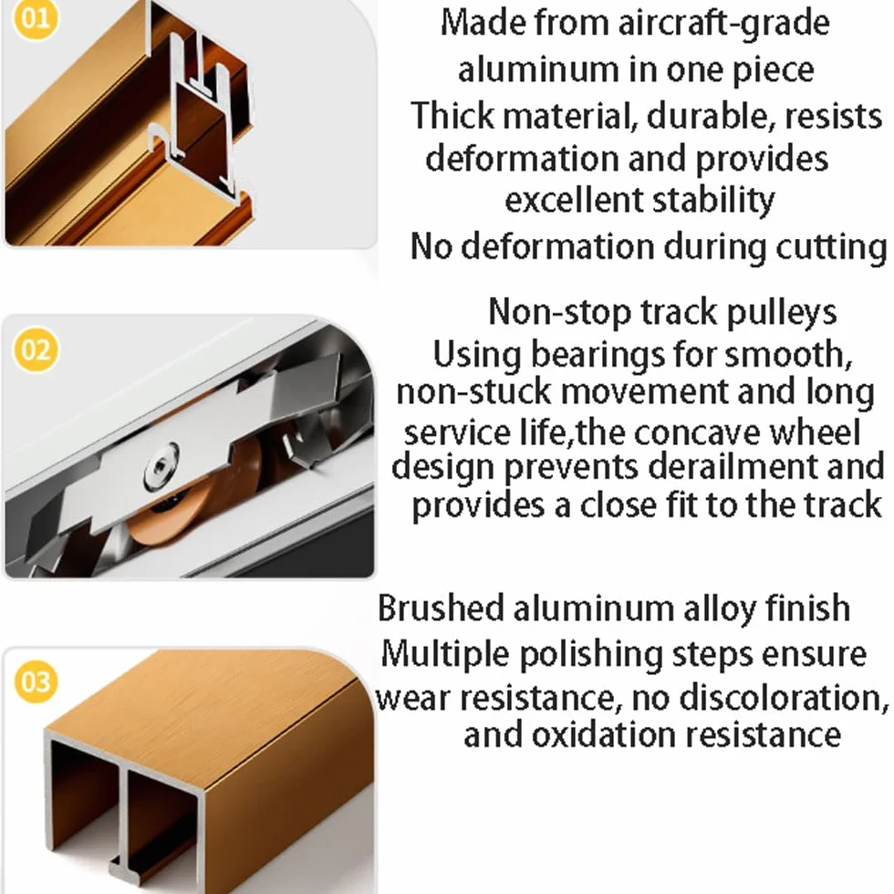 Zestaw szyn do drzwi przesuwnych, system podwójnych szyn ze stopu aluminium do drzwi szafy i szklanych, gładka prowadnica do szafek