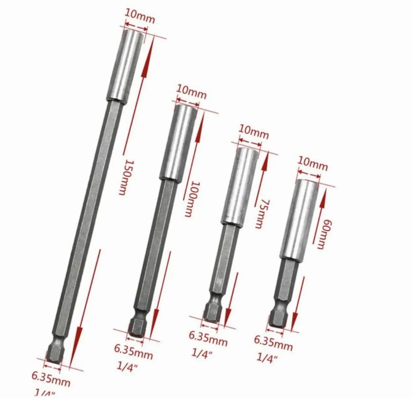 1/10.2 cm sześciokątny magnetyczny uchwyt na bity przedłużające wiertło 60/75/100/150 mm 1 szt. (60 75 100 150 mm)