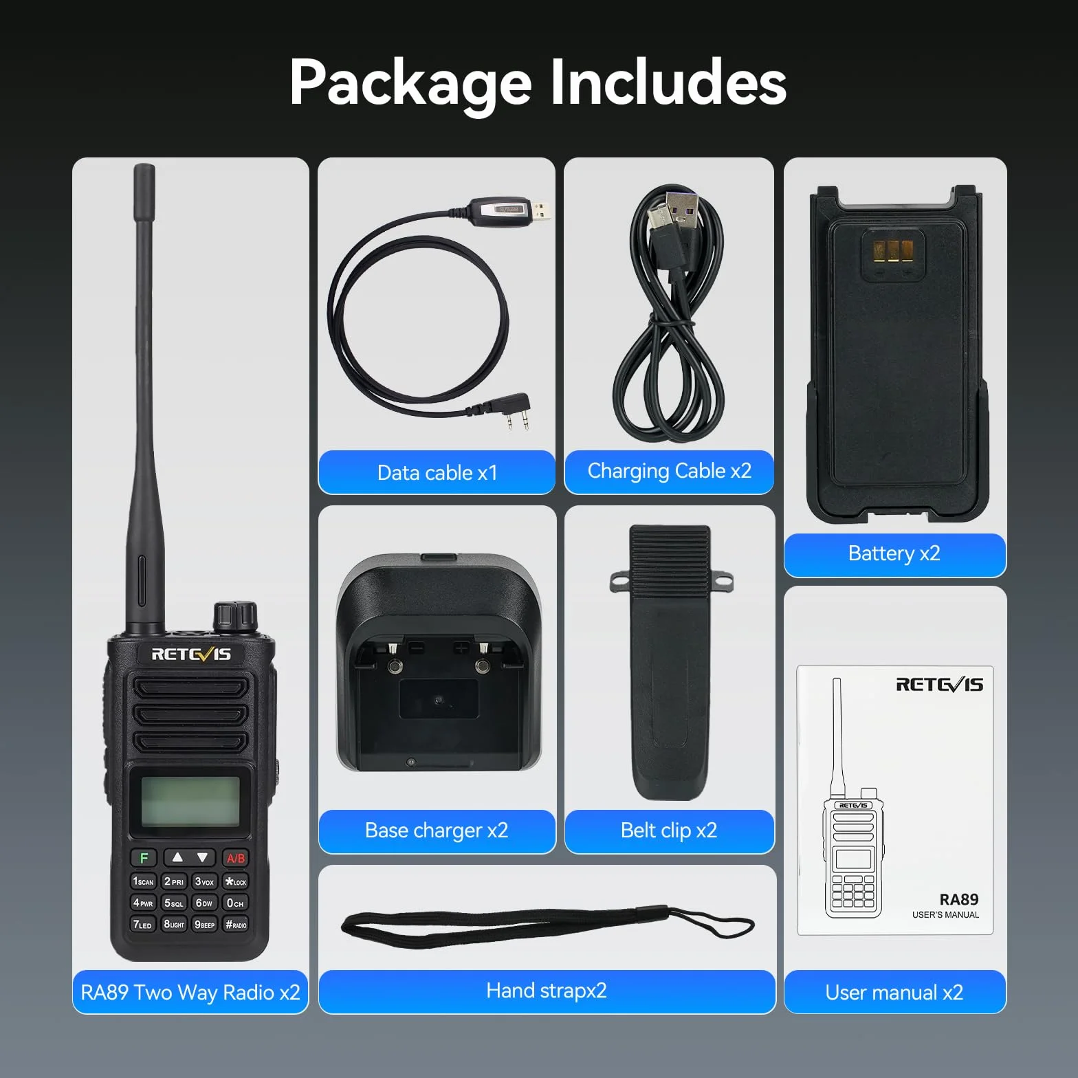 Retevis RA89 Ham Radio, Dwuzakresowe Radio Amatorskie, Wodoodporność IP68, 2500 mAh, 2 Szt., Czarny