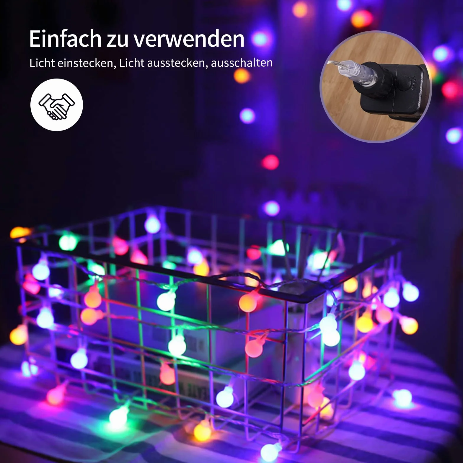 Łańcuch świetlny z kulką, 5 m, 50 diod LED, 8 trybów pracy, funkcja pamięci, łańcuch świetlny z wtyczką do użytku na zewnątrz/wewnątrz, idealny do sypialni, na balkon, imprezę, wesele, kolorowy