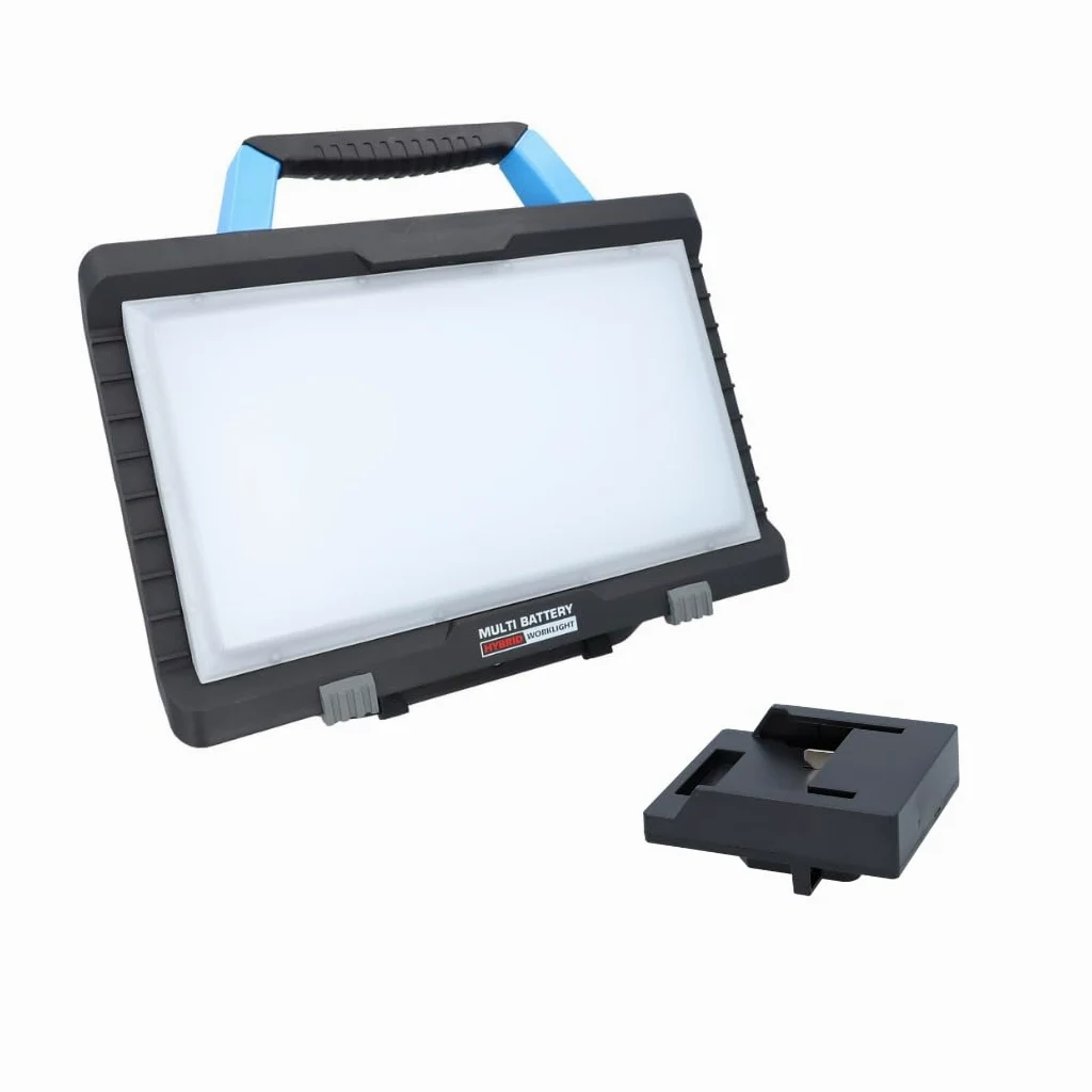 BTEC Worker wielofunkcyjna lampa robocza 50 W, IP54, LED, reflektor budowlany, lampa warsztatowa, lampa na plac budowy, lampa LED z adapterem pasuje do akumulatorów Makita18 V – bez akumulatora