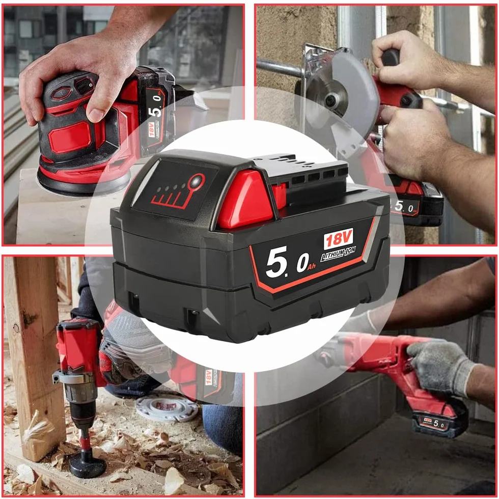 2 x Powarobor M18B5 18 V 5,0 Ah akumulator zastępczy kompatybilny z Milwaukee M18 18 V akumulator 48-11-1860