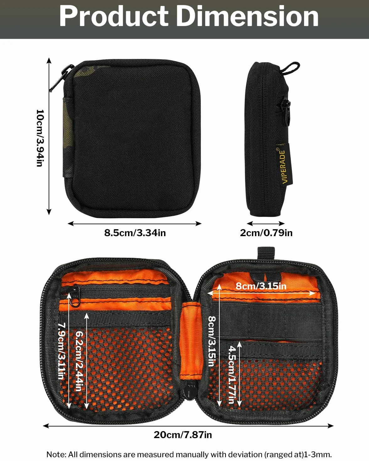 VIPERADE VE34 mini Pouch EDC, mały organizer na narzędzia kieszonkowe i multitool, kompaktowy EDC – mini portfel dla mężczyzn (VE34-czarny kamuflaż)