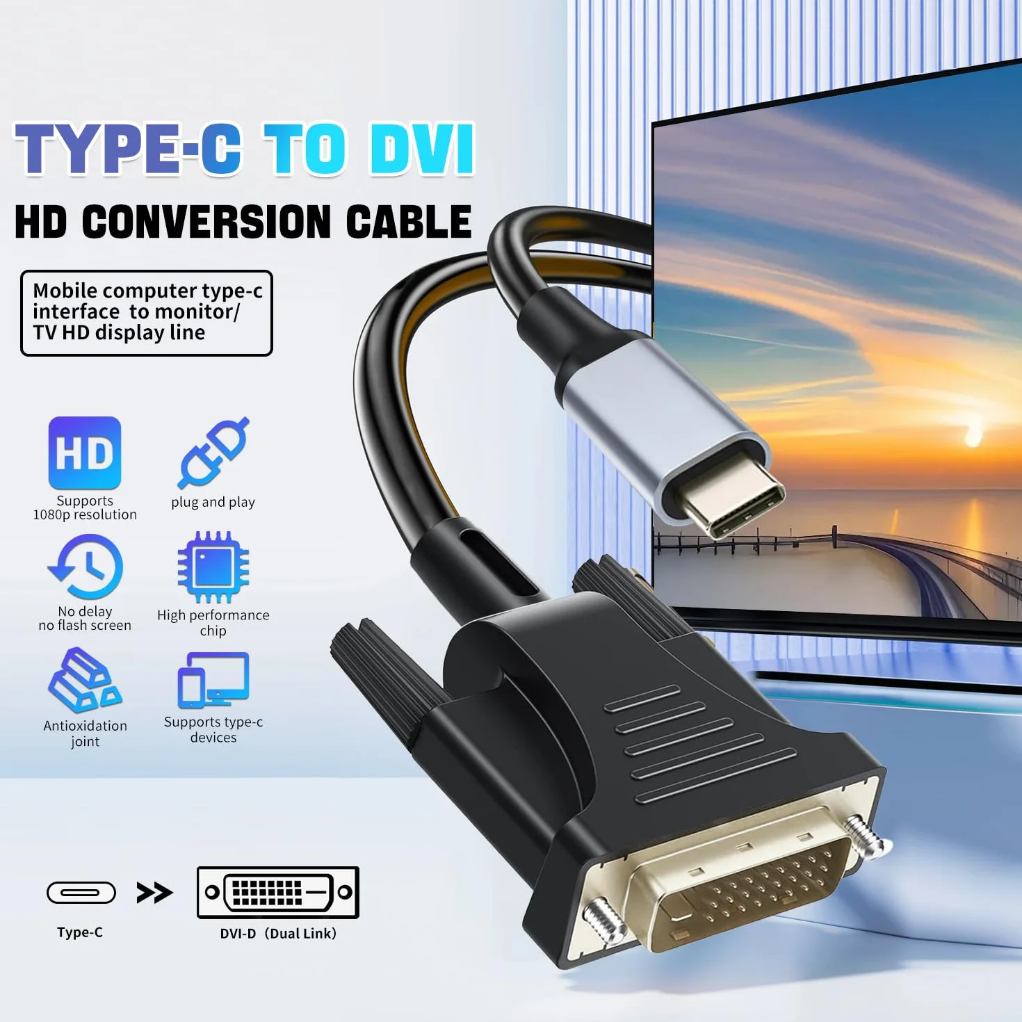 DVI Cable Adapter - 4K @60Hz DVI-D Dual Link Male kompatybilny z MacBook, iPad, Dell XPS itp. Konwerter kabli do monitora, telewizora, projektora 2 m