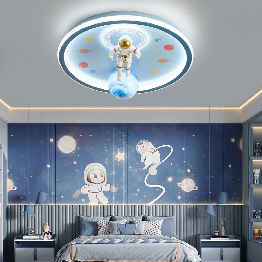 Lampa sufitowa LED do pokoju dziecięcego z kreskówek LED z pilotem dla dzieci astronauta Możliwość przyciemniania Lampa do pokoju dziecięcego szklany klosz chłopiec dziewczyna sypialnia pokój (