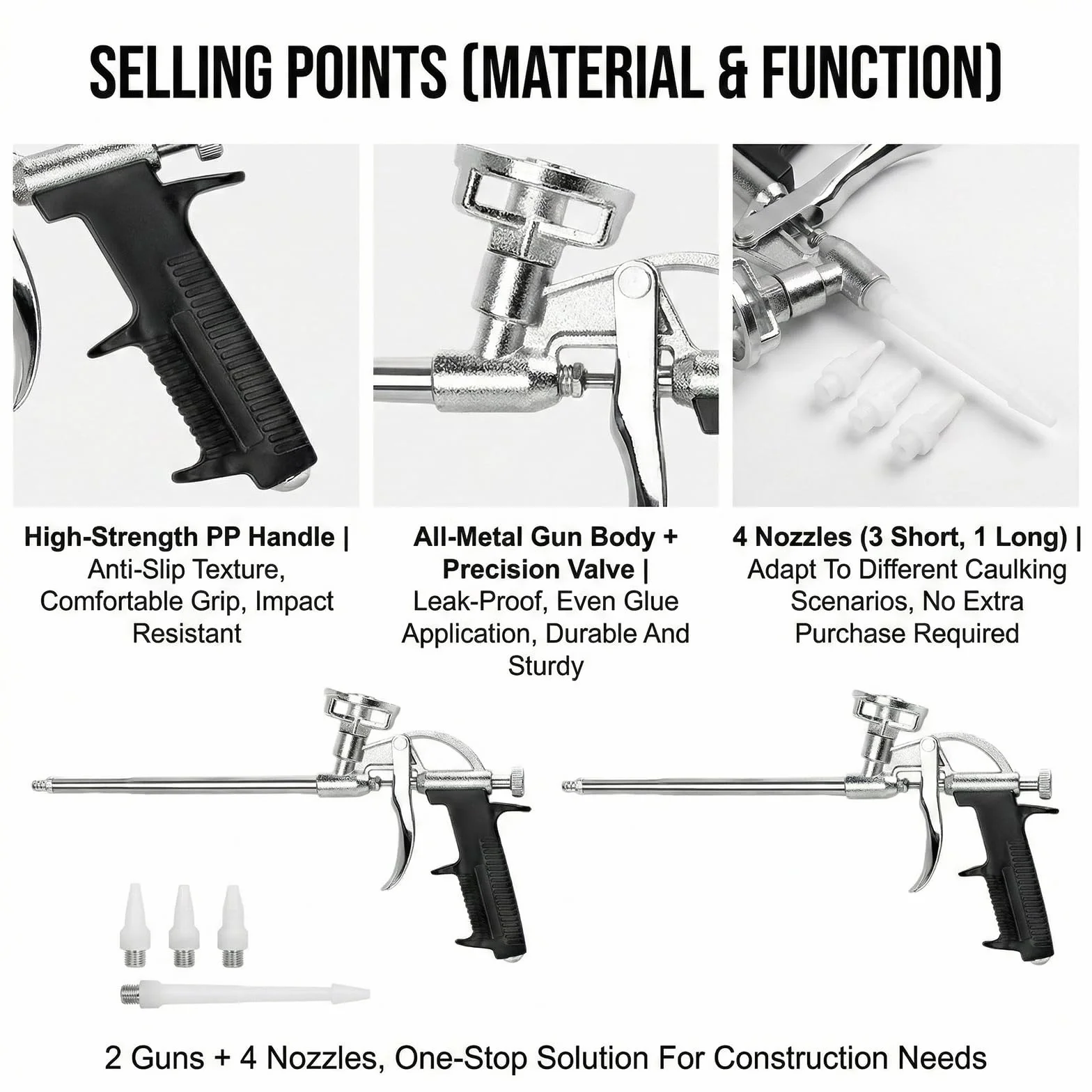 3 sztuki pistoletów z pianki PU: PRITOK pistolet z pianki budowlanej, pistolet z metalu, profesjonalny pistolet dozujący z ergonomicznym uchwytem z tworzywa sztucznego, dla majsterkowiczów i
