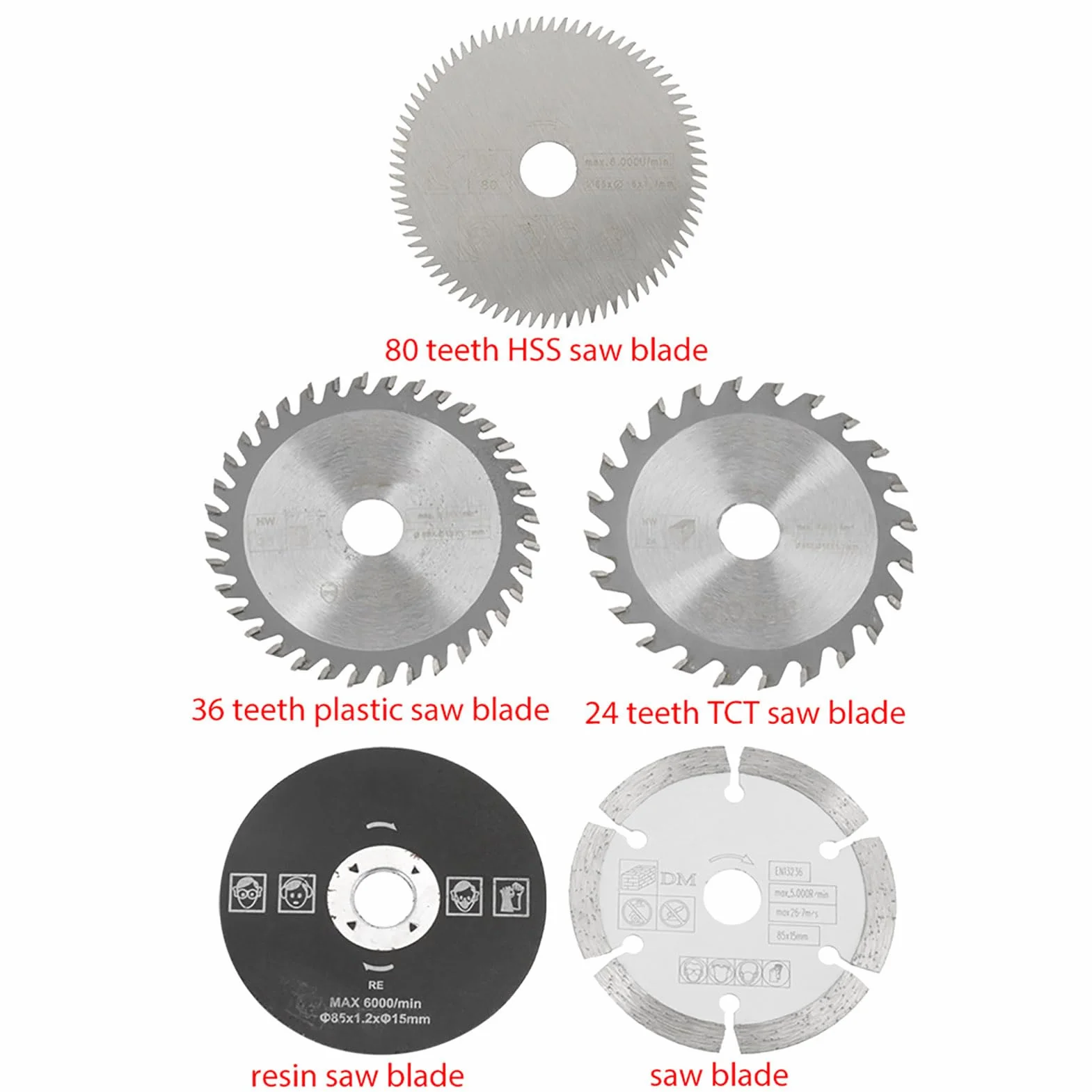 5PCS Mini Circular Saw Blade Fine Finishing Cutting Discs Carbide Diameter Inner-15mm Outer-85mm for Cutting Tool