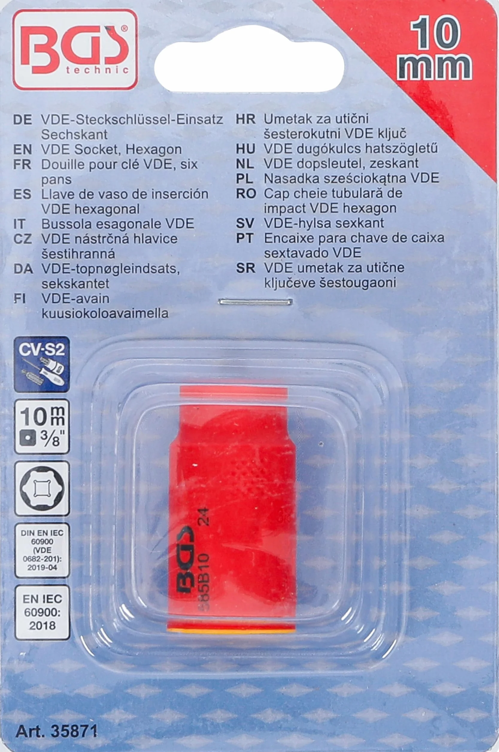 BGS 35871 | Nasadka sześciokątna VDE | 10 mm (3/8") | 10 mm