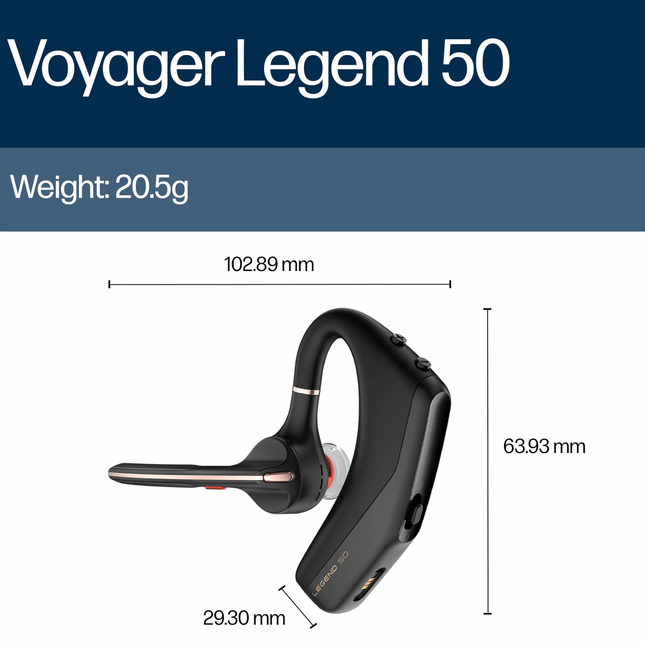 POLY Voyager Legend 50 bezprzewodowy zestaw słuchawkowy Bluetooth, pojedyncze ucho, mikrofon z redukcją szumów, blokada wiatru, redukcja szumów AI, bateria do 10 godzin, lekki i wygodny, czarny